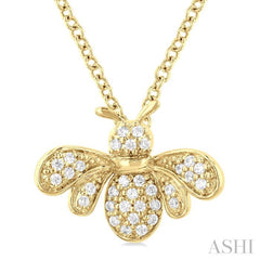1/10 Ctw Petite Bumble Bee Round Cut Diamond Fashion Pendant With Chain in 10K Yellow Gold