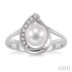 6.5 MM Cultured Pearl and 1/20 Ctw Round Cut Diamond Ring in Sterling Silver