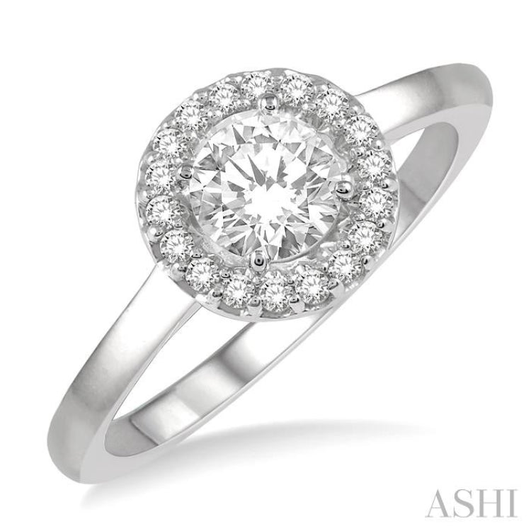 1/10 Ctw Round Cut Diamond Halo Semi-Mount Engagement Ring in 14K White Gold