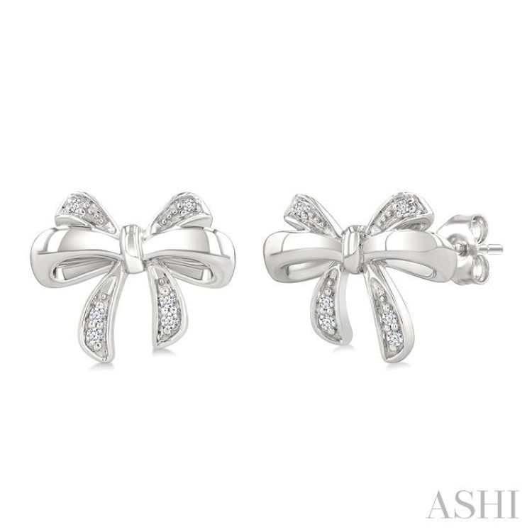 1/20 Ctw Bow Round Cut Diamond Fashion Earrings in Sterling Silver
