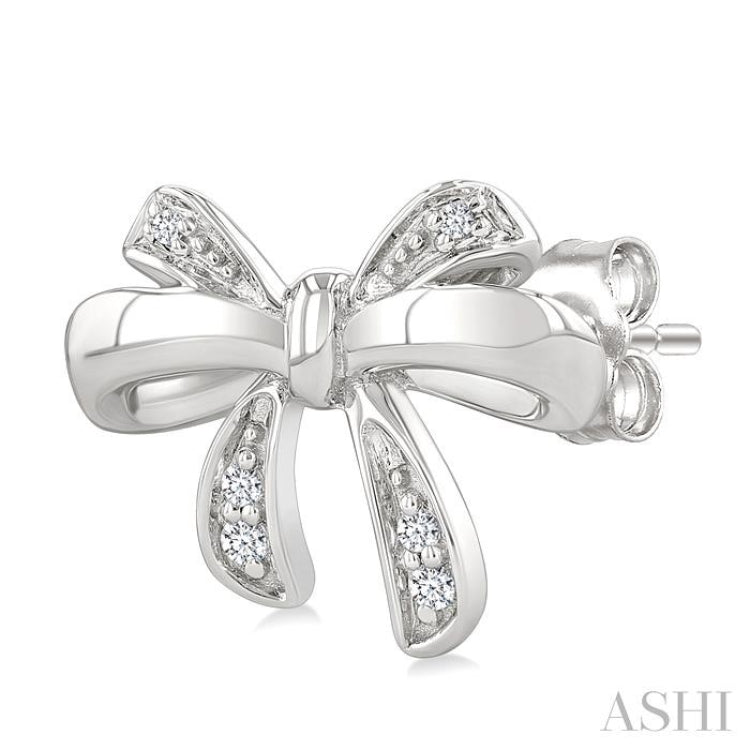 1/20 Ctw Bow Round Cut Diamond Fashion Earrings in Sterling Silver