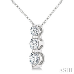 1/2 Ctw Round Cut Diamond Three-Stone Snowman Pendant With Chain in 14K White Gold