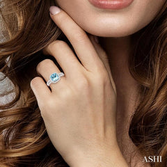 7x7 MM Cushion Shape Aquamarine and 1/3 Ctw Round Cut Diamond Ring in 14K White Gold