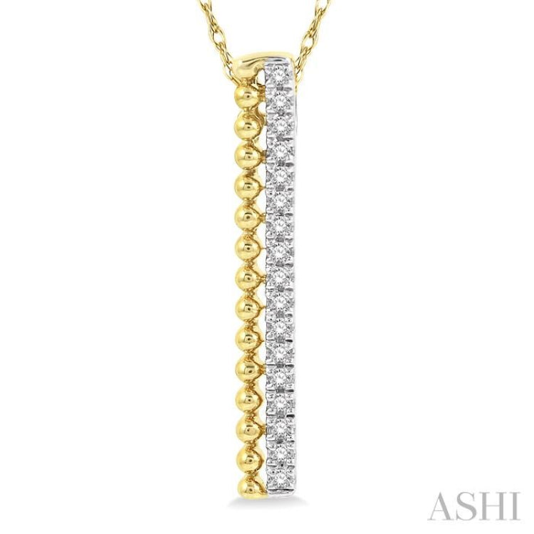 1/6 Ctw Circular Bead & Round Cut Diamond Bar Pendant With Chain in 14K Yellow Gold