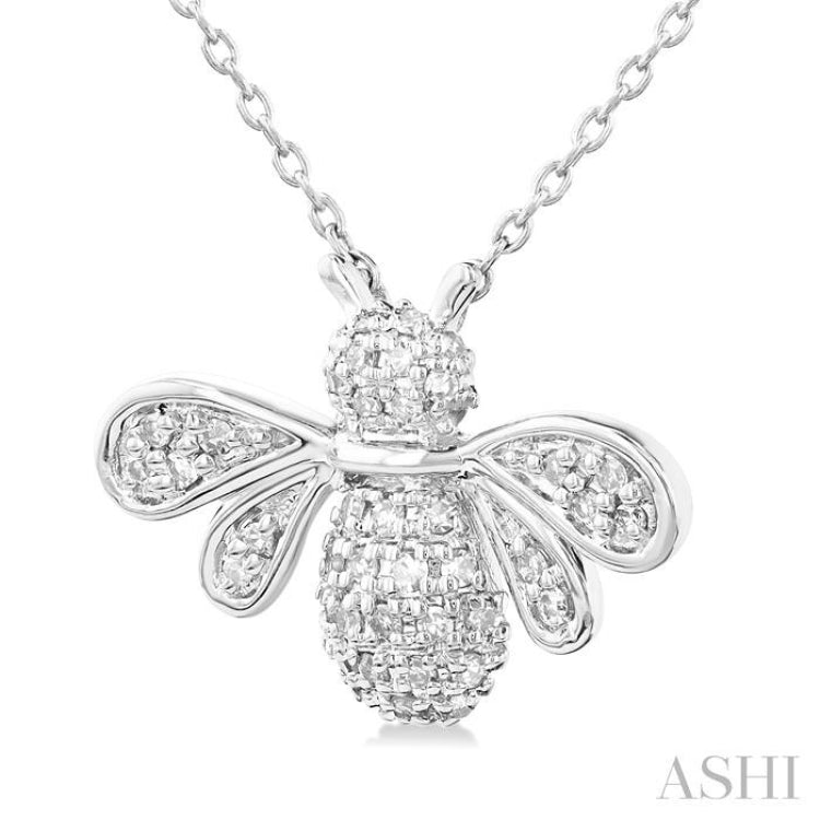 1/4 Ctw Petite Bumble Bee Round Cut Diamond Fashion Pendant With Chain in 10K White Gold