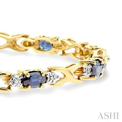 5x3 MM Oval Cut Sapphire and 1/10 Ctw Round Cut Diamond Bracelet in 10K Yellow Gold