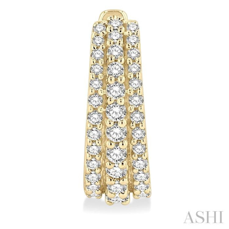 1/2 Ctw Triple Row Round Cut Diamond Huggie Petite Earrings in 14K Yellow Gold