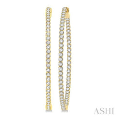3 Ctw Inside-Out Round Cut Diamond 1 3/4 Inch Hoop Earrings in 14K Yellow Gold