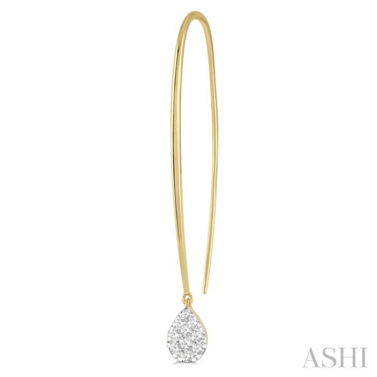 1/3 Ctw Pear Shape Dangler Lovebright Round Cut Diamond Earrings in 14K Yellow and White Gold