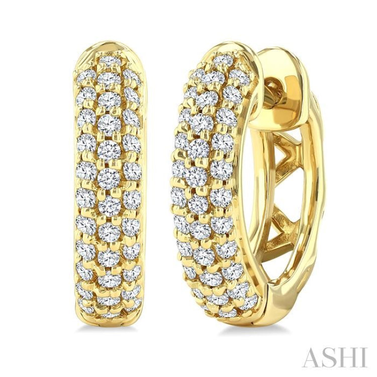 1/2 Ctw Triple Row Round Cut Diamond Fashion Huggies in 14K Yellow Gold