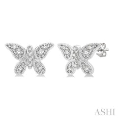 1/10 Ctw Petite Milgrain Butterfly Round Cut Diamond Fashion Stud Earrings in 10K White Gold