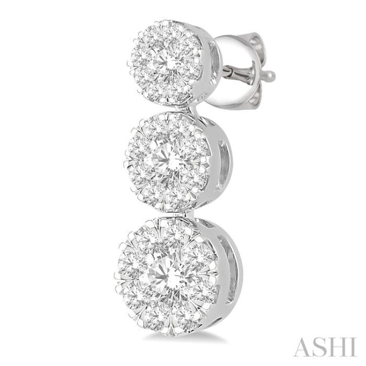 3/4 Ctw Hanging Triple Mount Lovebright Round Cut Diamond Earring in 14K White Gold