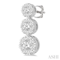 3/4 Ctw Hanging Triple Mount Lovebright Round Cut Diamond Earring in 14K White Gold
