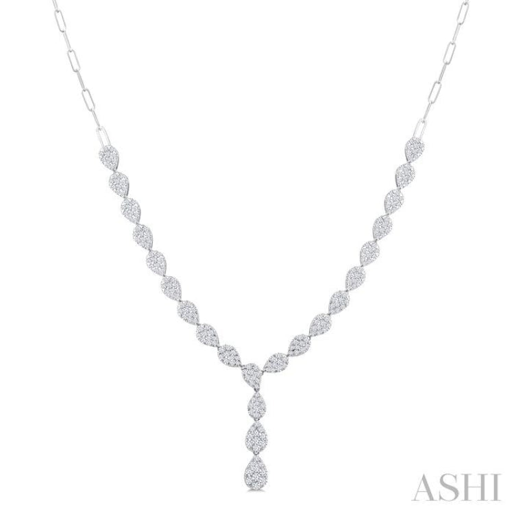 2 5/8 Ctw Lovebright Pear Shape Round Cut Diamond Fashion Necklace in 14K White Gold