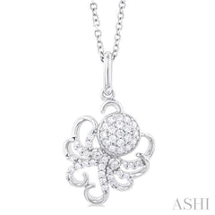 1/5 Ctw Petite Octopus Round Cut Diamond Fashion Pendant With Chain in 10K White Gold