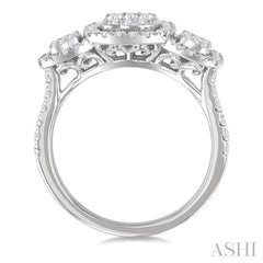 3/4 Ctw Cushion Shape Past, Present & Future Fusion Baguette and Round Cut Diamond Engagement Ring in 14K White Gold