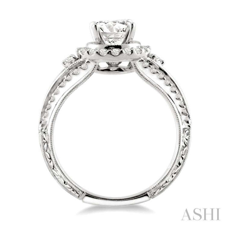 1 Ctw Diamond Engagement Ring with 1/2 Ct Round Cut Center Stone in 14K White Gold