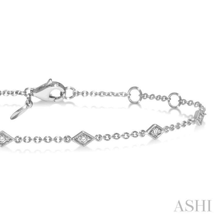 1/6 Ctw Diamond Shape Mount Round Cut Diamond Station Bracelet in 10K White Gold