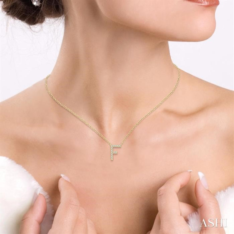 1/20 Ctw Initial 'F' Round Cut Diamond Pendant With Chain in 10K Yellow Gold