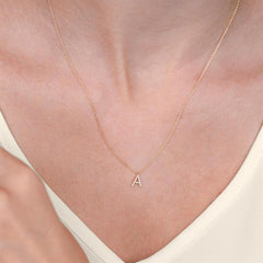 1/20 Ctw Initial 'M' Round Cut Diamond Pendant With Chain in 14K White Gold
