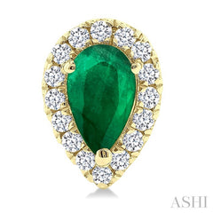 5x3 MM Pear Shape Emerald and 1/8 Ctw Round Cut Diamond Halo Precious Stud Earrings in 10K Yellow Gold