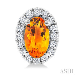5x3 MM Oval Shape Citrine and 1/8 Ctw Round Cut Diamond Halo Semi-Precious Stud Earrings in 10K White Gold