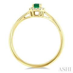 5x3 MM Octagonal Shape Emerald and 1/20 Ctw Round Cut Diamond Halo Precious Ring in 10K Yellow Gold