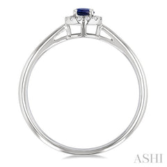 3.25 MM Round Sapphire and 1/20 Ctw Round Cut Diamond Halo Precious Ring in 10K White Gold
