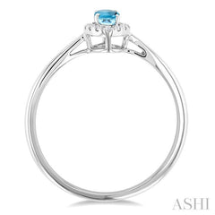 5x3 MM Oval Shape Aquamarine and 1/20 Ctw Round Cut Diamond Halo Semi-Precious Ring in 10K White Gold
