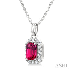 5x3 MM Octagonal Shape Pink Tourmaline and 1/20 Ctw Round Cut Diamond Halo Semi-Precious Pendant with Chain in 10K White Gold