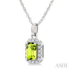 5x3 MM Octagonal Shape Peridot and 1/20 Ctw Round Cut Diamond Halo Semi-Precious Pendant with Chain in 10K White Gold