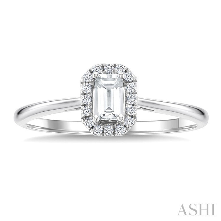 5x3 MM Octagonal Shape White Topaz and 1/20 Ctw Round Cut Diamond Halo Semi-Precious Ring in 10K White Gold
