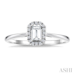 5x3 MM Octagonal Shape White Topaz and 1/20 Ctw Round Cut Diamond Halo Semi-Precious Ring in 10K White Gold