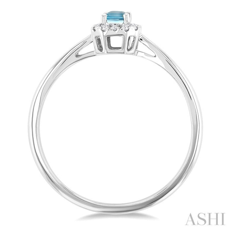 5x3 MM Octagonal Shape Aquamarine and 1/20 Ctw Round Cut Diamond Halo Semi-Precious Ring in 10K White Gold