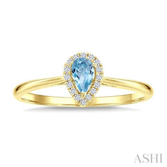 5x3 MM Pear Shape Aquamarine and 1/20 Ctw Round Cut Diamond Halo Semi-Precious Ring in 10K Yellow Gold