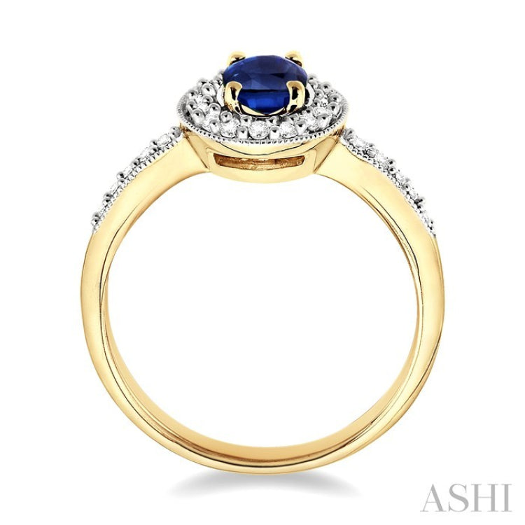 6x4 MM Oval Cut Sapphire and 1/4 Ctw Round Cut Diamond Ring in 14K Yellow Gold