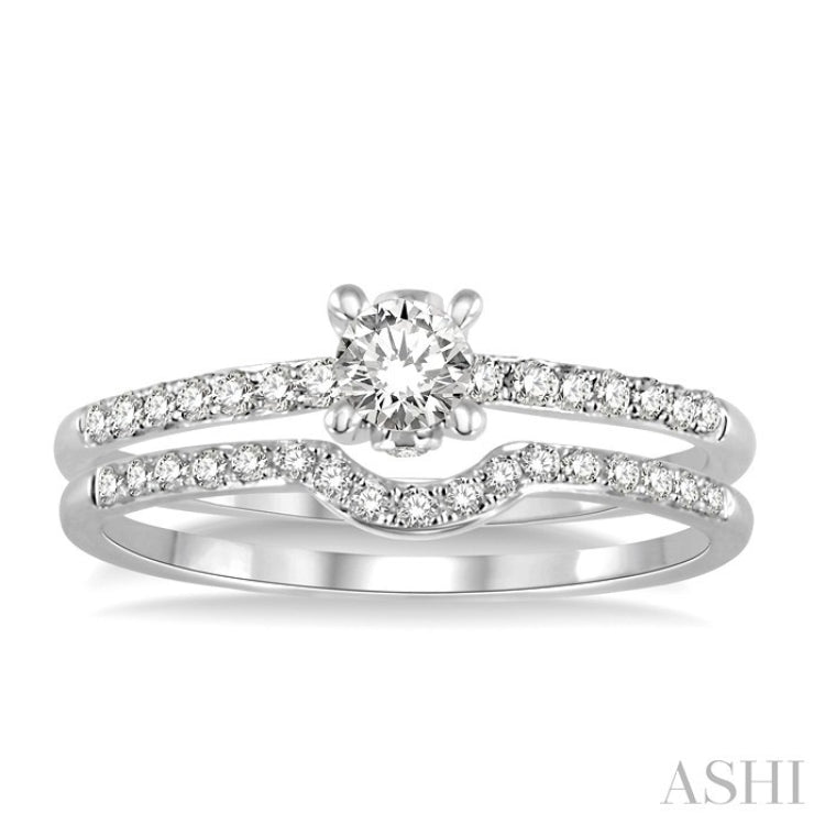 1/2 Ctw Diamond Wedding Set with 1/3 Ctw Round Cut Engagement Ring and 1/8 Ctw Wedding Band in 14K White Gold