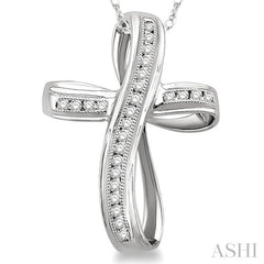 1/4 Ctw Channel Set Round Cut Diamond Cross Pendant in 10K White Gold with Chain