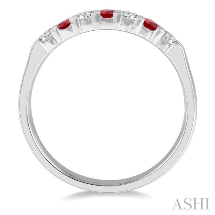 2.3 MM Ruby and 1/5 Ctw Round Cut Diamond Precious Wedding Band in 14K White Gold