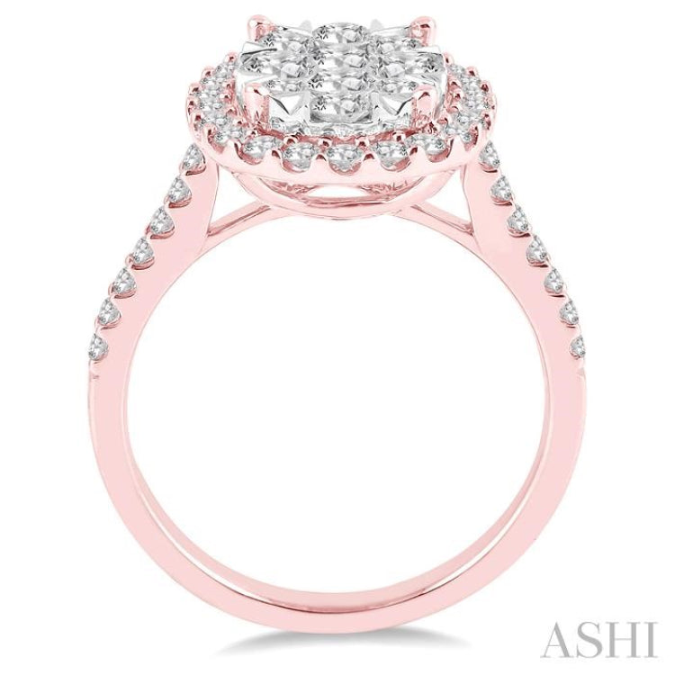 1 1/2 Ctw Oval Shape Diamond Lovebright Ring in 14K Rose and White Gold