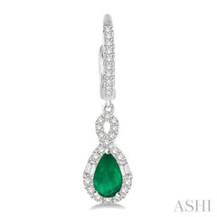 6x4 MM Pear Cut Emerald and 1/2 Ctw Round Cut Diamond Precious Earrings in 14K White Gold
