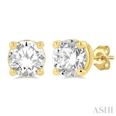1 1/2 Ctw Round Cut Diamond Stud Earrings in 14K Yellow Gold