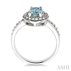 8x6mm Oval Cut Aquamarine and 1/3 Ctw Round Cut Diamond Ring in 14K White Gold