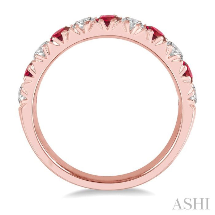 2.9 MM Ruby and 1/2 Ctw Round Cut Diamond Precious Wedding Band in 14K Rose Gold