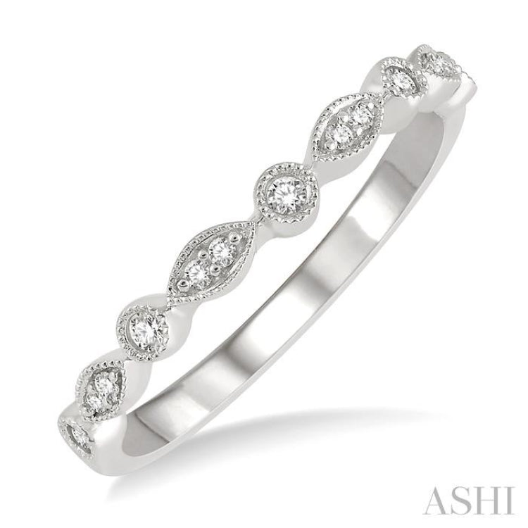 1/10 Ctw Marquise and Circular Lattice Round Cut Diamond Wedding Band in 14K White Gold
