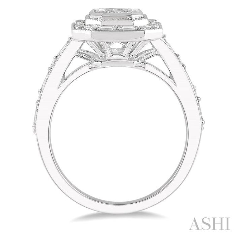 1 Ctw Fusion Emerald Cut, Baguette & Round Cut Diamond Ring in 14K White Gold