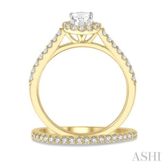 1/2 Ctw Diamond Wedding Set With 3/8 Ct Oval Cut Engagement Ring and 1/10 Ct Wedding Band in 14K Yellow and white gold