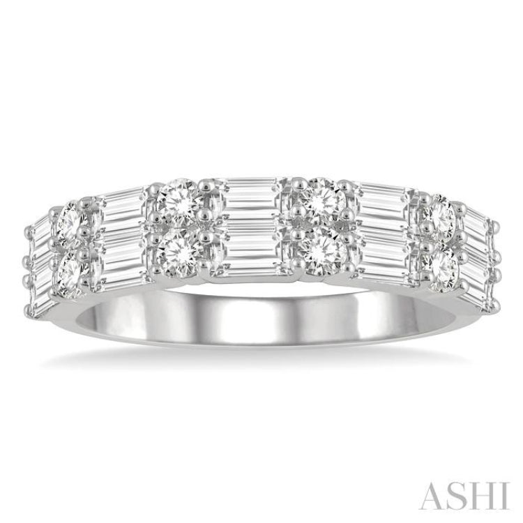 1 1/5 Ctw Double Baguette and Round Cut Diamond Fashion Band in 14K White Gold