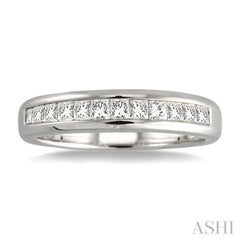 1 Ctw Princess Cut Diamond Wedding Band in 14K White Gold
