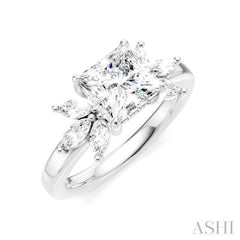 1/2 Ctw Akari Princess Shape Marquise and Round Cut Diamond Semi-Mount Engagement Ring in 14K White Gold